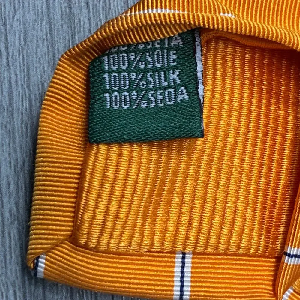 Andrews Milano 100% Silk Tie Orange White Navy Stripe 3